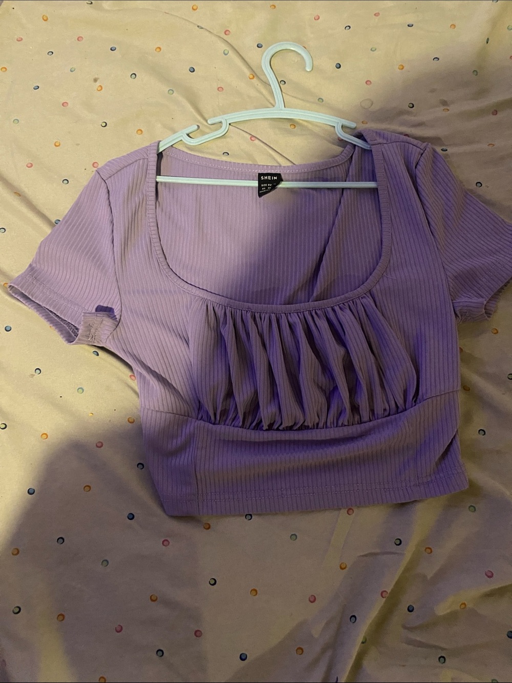SHEIN Lavender Ribbed Ruched Scoop Crop Top